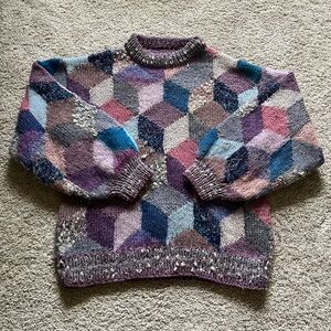 Unbranded Women’s Hand Knit Geometric Oversized Sweater Shiny Purple Size M?